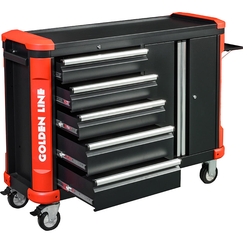 GAODELAI GL3508XL&GL3505XL Extra wide 8 drawer tool box with lid + Extra wide 5 drawer tool cart with double door cabinet side trays and trash cans