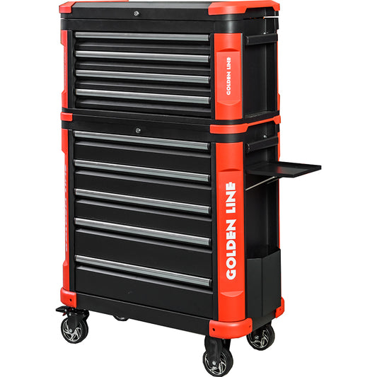 GAODELAI  GL3504L&GL3505L Professional class American heavy tool truck  Extra wide 4 drawer tool box with lid + Extra wide 5 drawer tool cart with side tray and trash garbage can